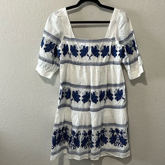 MODA INTERNATIONAL Grecian Embroidered Floral Cotton Dress, Size 2 - Picture 2 of 12